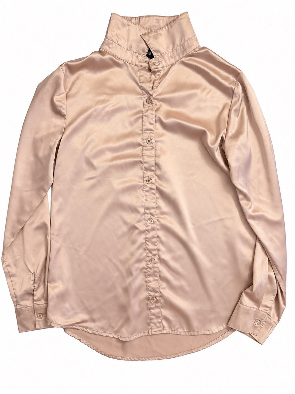 Woman’s Satin Button-Up Shirt in Light Beige